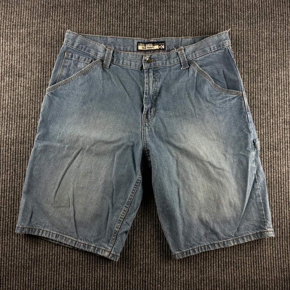 Y2K Old Navy Loose Painter Denim Shorts Mens 36 Blue Carpenter Utility Hammer